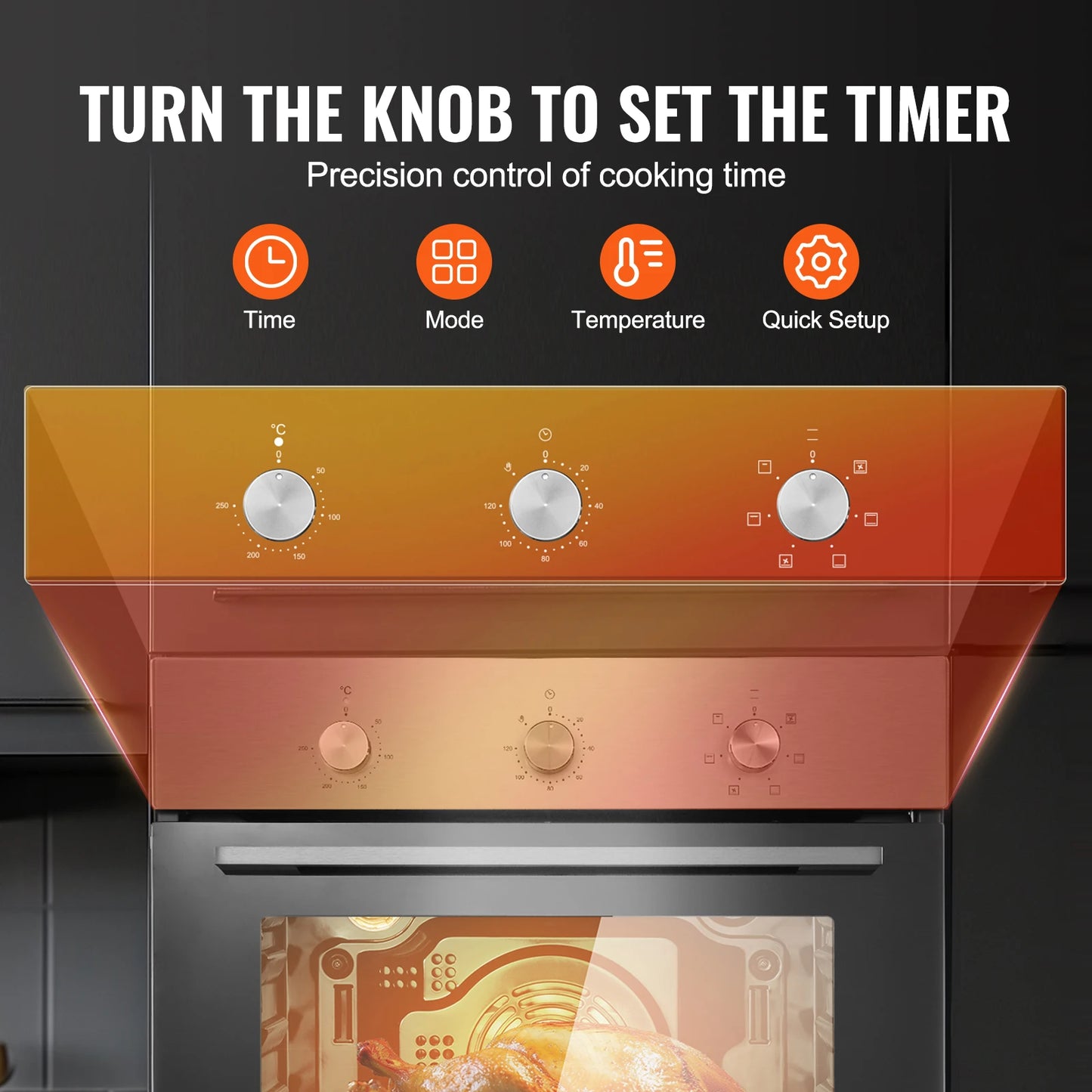 SucceBuy Single Wall Oven 24" Electric Built-in Wall Oven 2.68 Cu.Ft Electric Wall Ovens with Timer Electric Oven for Kitchen