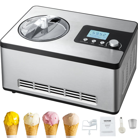 SucceBuy Automatic Ice Cream Maker with Built-in Compressor 2 Quart No Pre-freezing Fruit Yogurt Machine Electric Sorbet Maker